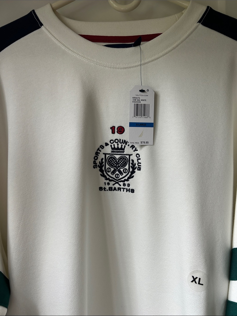 Nautica White Sweatshirt with Navy & Red Crest